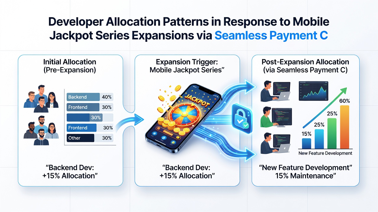 Mobile development dashboard displaying resource allocation metrics for jackpot expansions and payment integrations