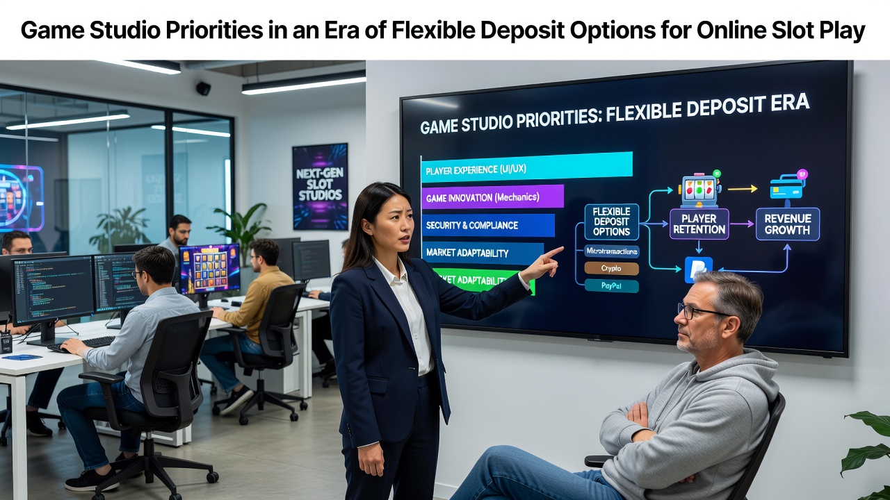Game development team reviewing flexible deposit integration plans on digital screens in a modern studio