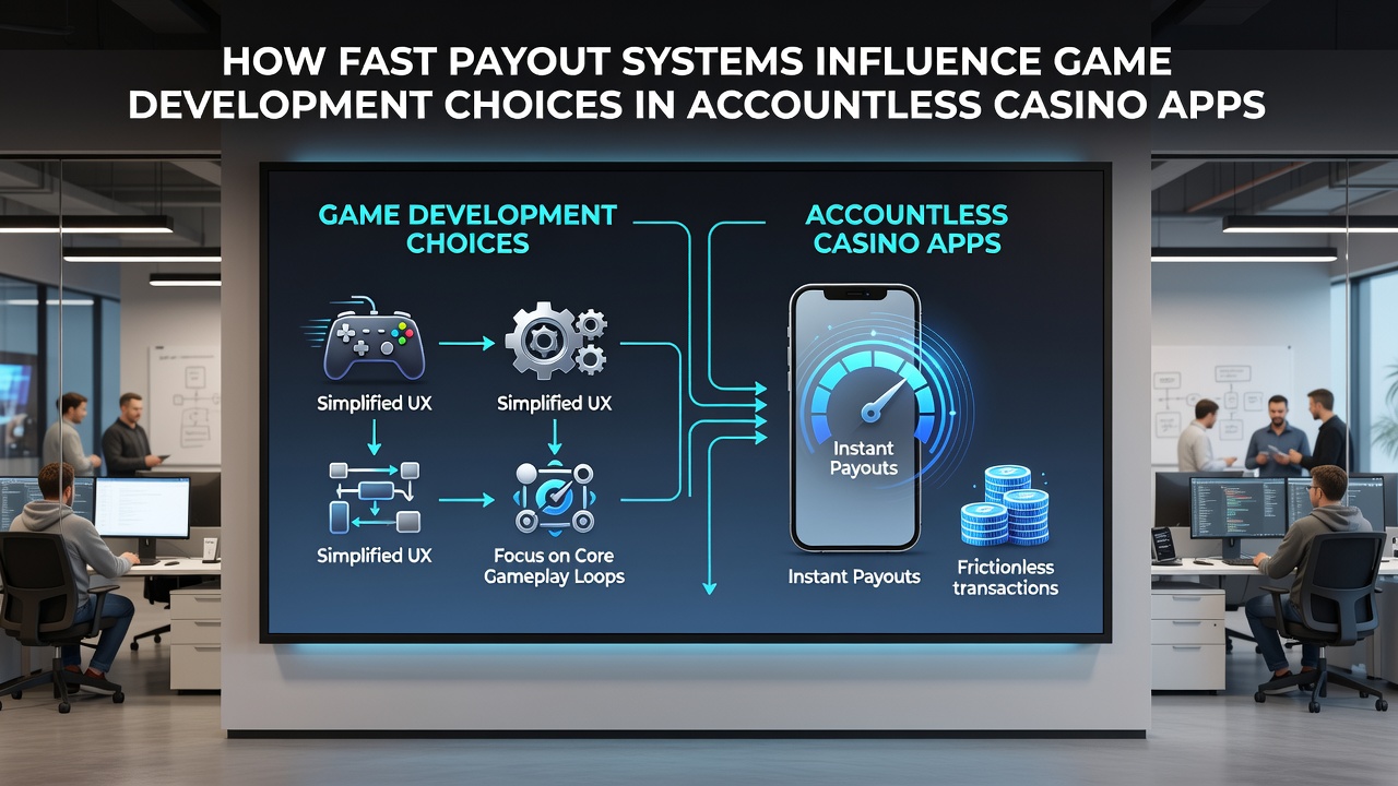 Mobile game development team reviewing payout integration dashboards for accountless casino platforms