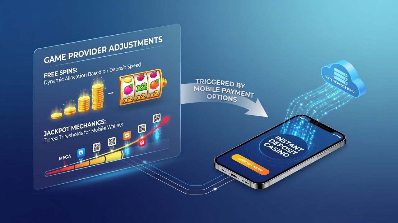 Mobile casino interface showing instant deposit options and free spin bonus indicators