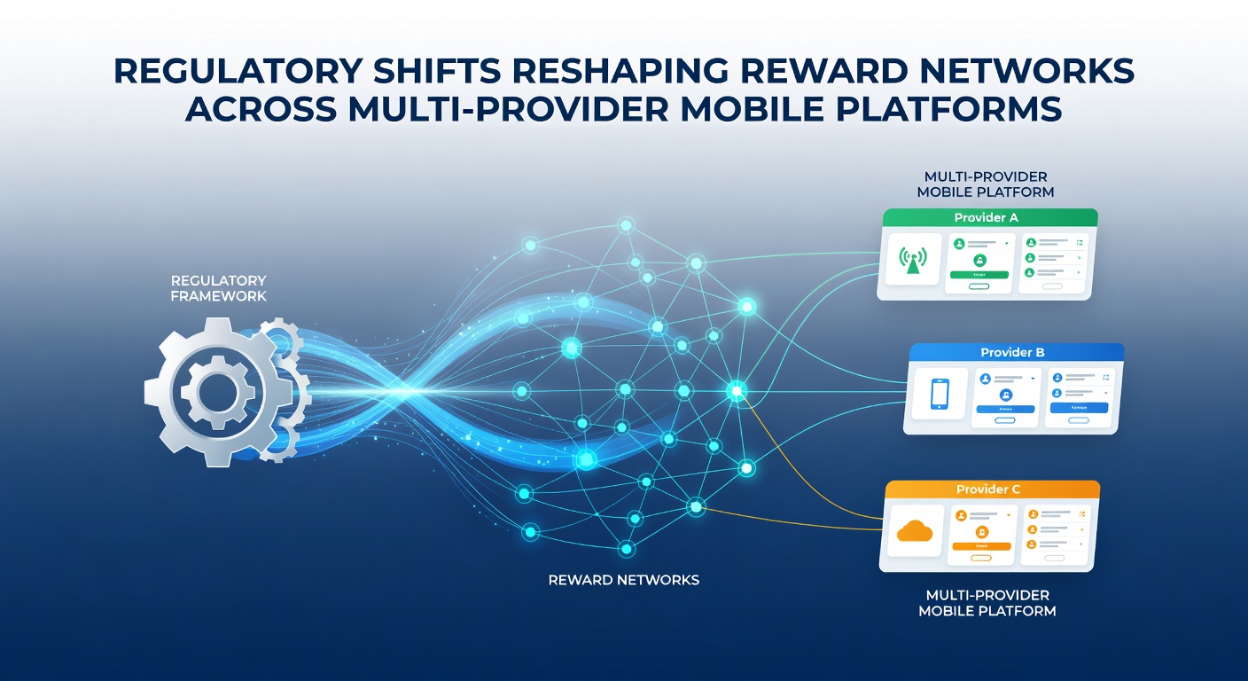 Diagram showing data flows and compliance checkpoints in mobile reward networks involving multiple providers