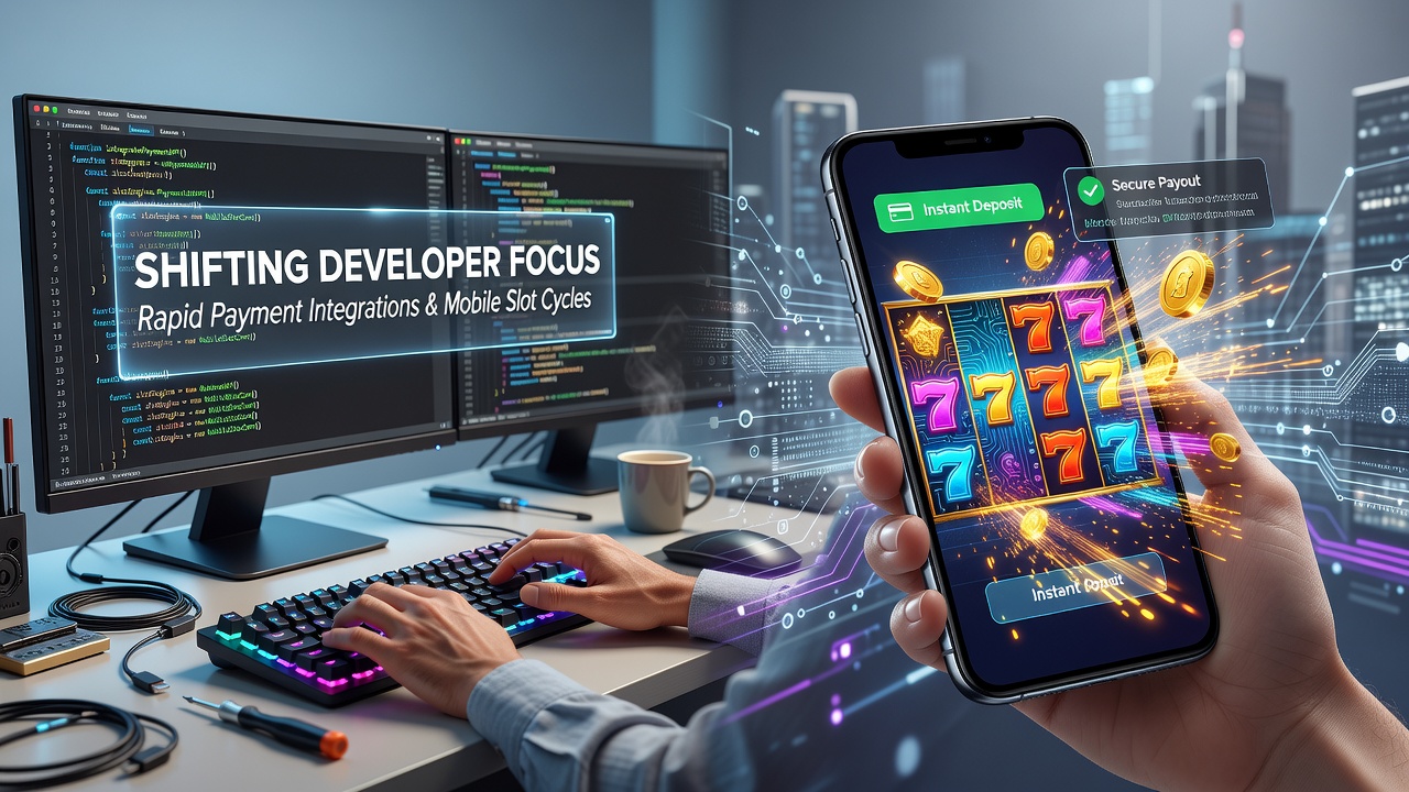 Mobile slot developers reviewing payment integration dashboards and innovation timelines